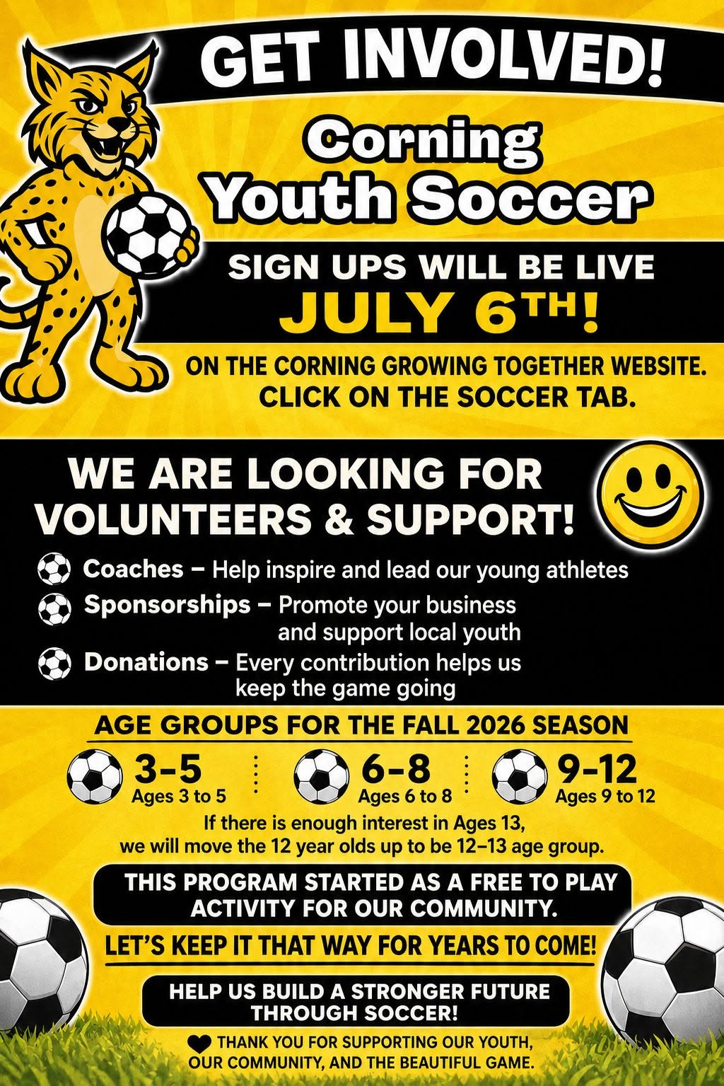 Growing Corning Together presents Youth Soccer League 2026 in Corning